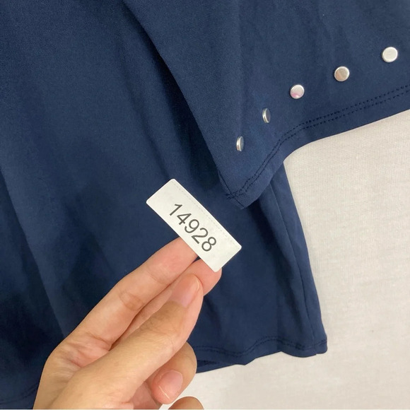 JM Collection Navy Studded Cut Out Stretch Round Neck Pullover Top XXL - Picture 9 of 9